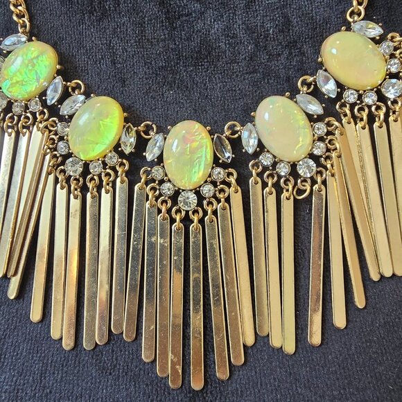 Womens Fashion Yellow Rhinestone Fringe Bib Necklace Jewelry with Lobster Clasp - Picture 4 of 8